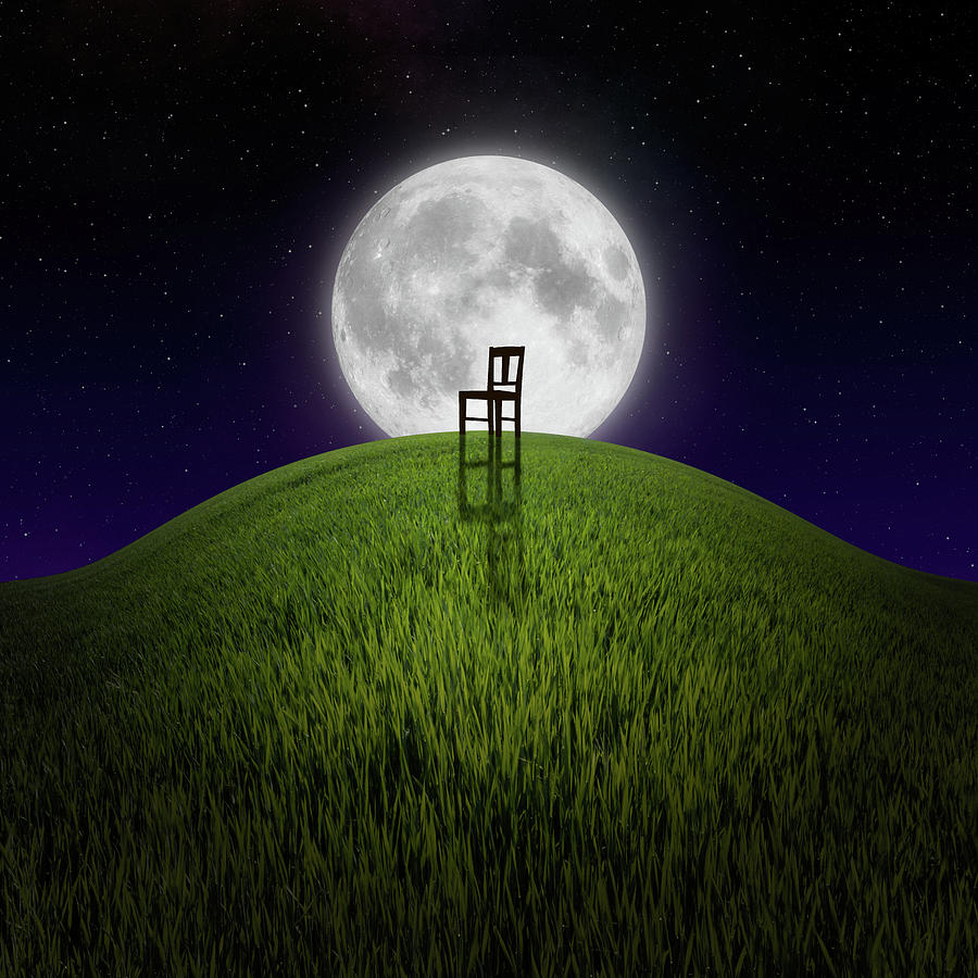 Chair On Night Hill Lit By Moon Photograph