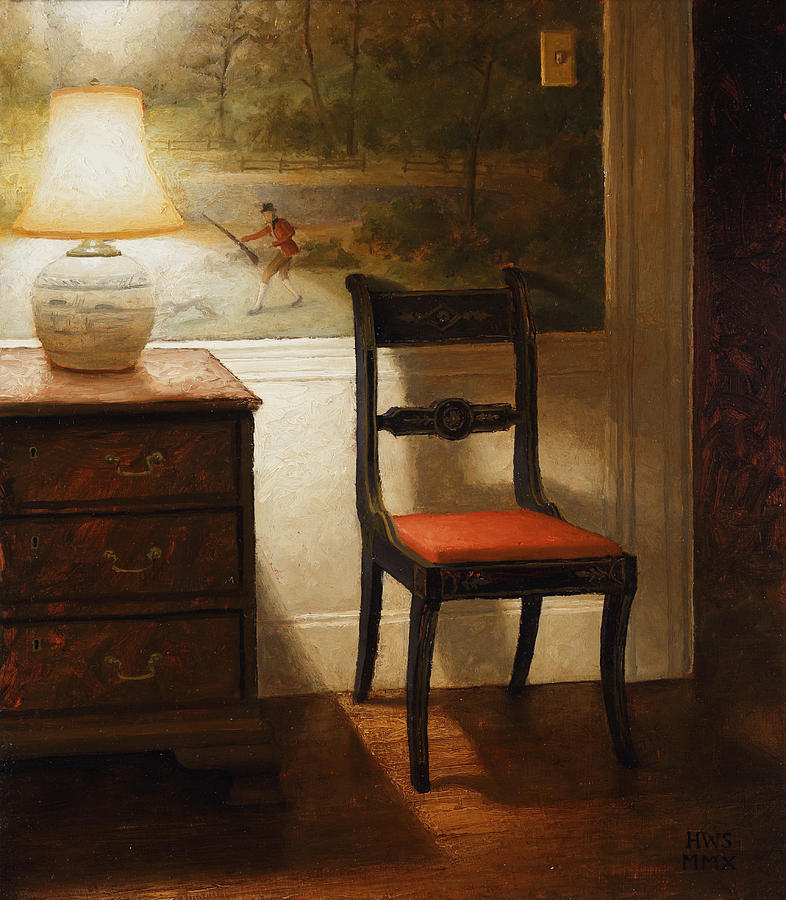 Lamp Painting - Chair with wallpaper by Harry Steen