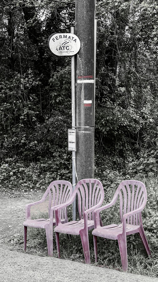Chairs At The Bus Stop Italy Photograph