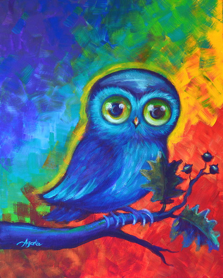 Blue Owl Meditation Painting by Agata Lindquist