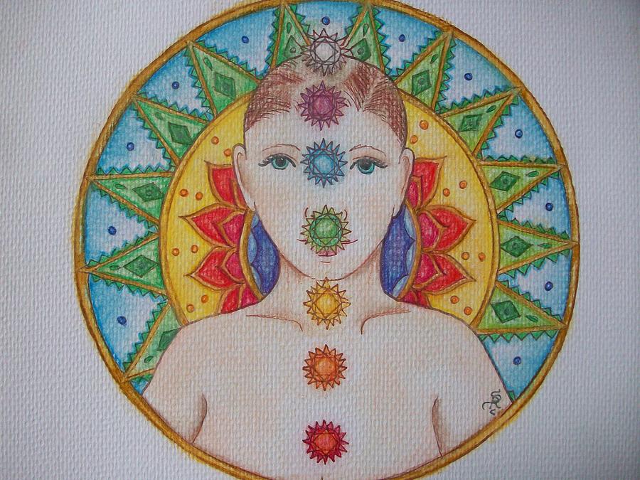 Fantasy Drawing - Chakra Mandala by Sylvia Ribbers