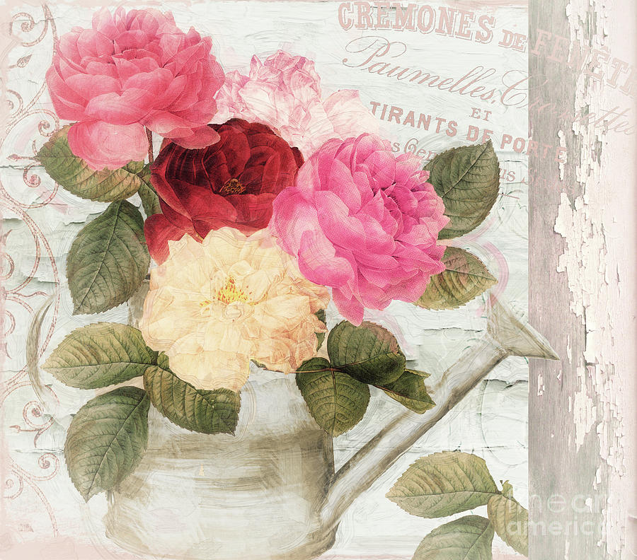 Pink Roses Painting - Chalet dEte Roses by Mindy Sommers