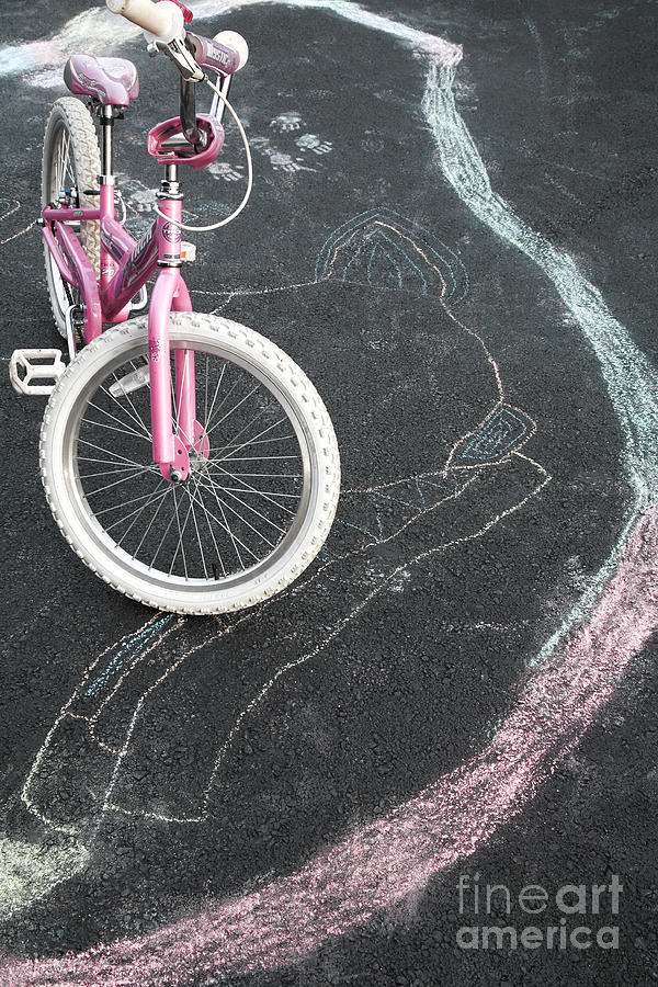 Chalk Circle on Driveway Around Child Bicycle Photograph by William Kuta