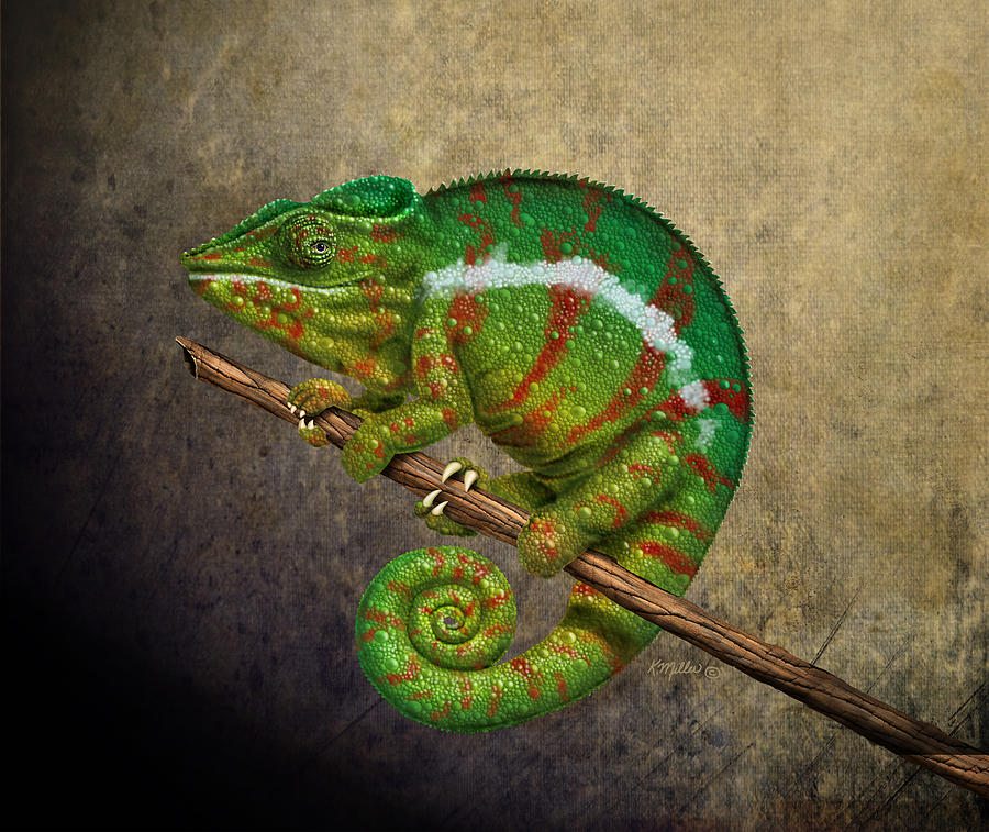 Chameleon Painting by Kathie Miller