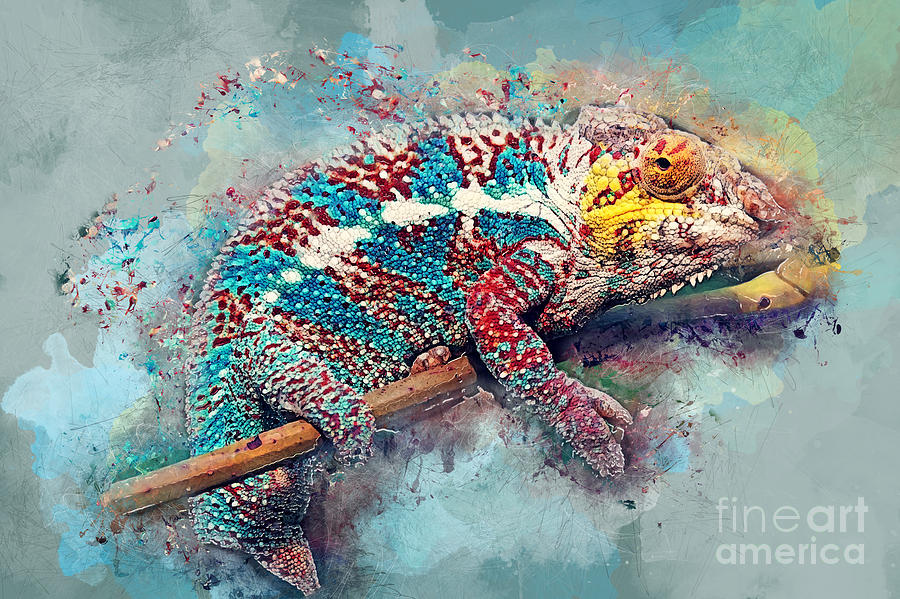 Chameleon watercolor art Painting by Justyna Jaszke JBJart