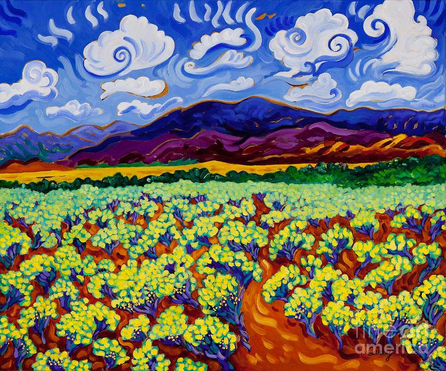 Chamisa Dance on the Mesa Painting by Cathy Carey