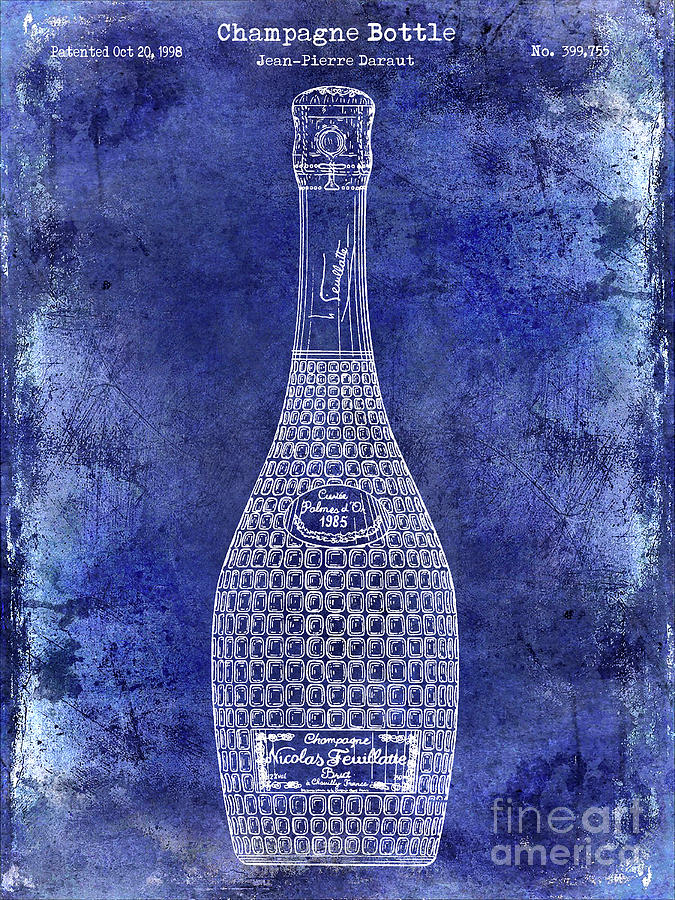 Champagne Bottle Patent Drawing Blue Photograph by Jon Neidert