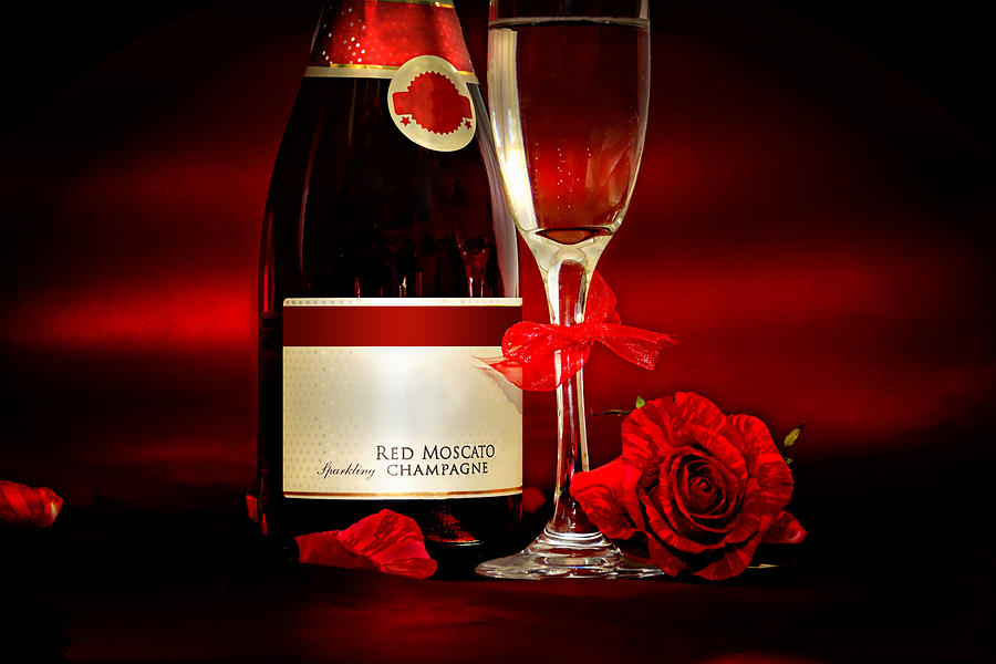 Champagne With Red Roses And Petals Photograph by Serena King