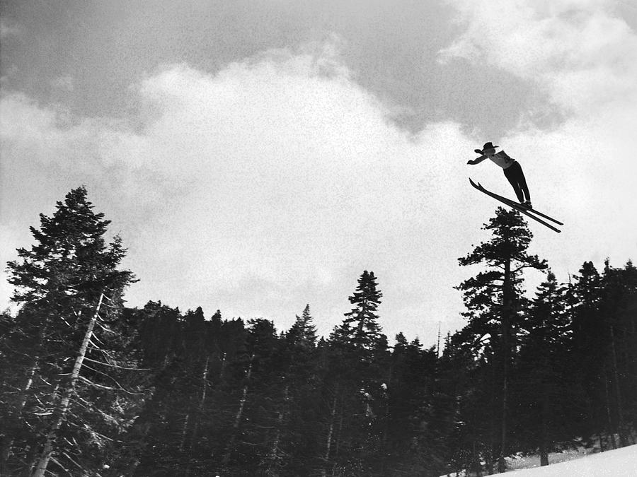 Tree Photograph - Champion Ski Jumper by Underwood Archives
