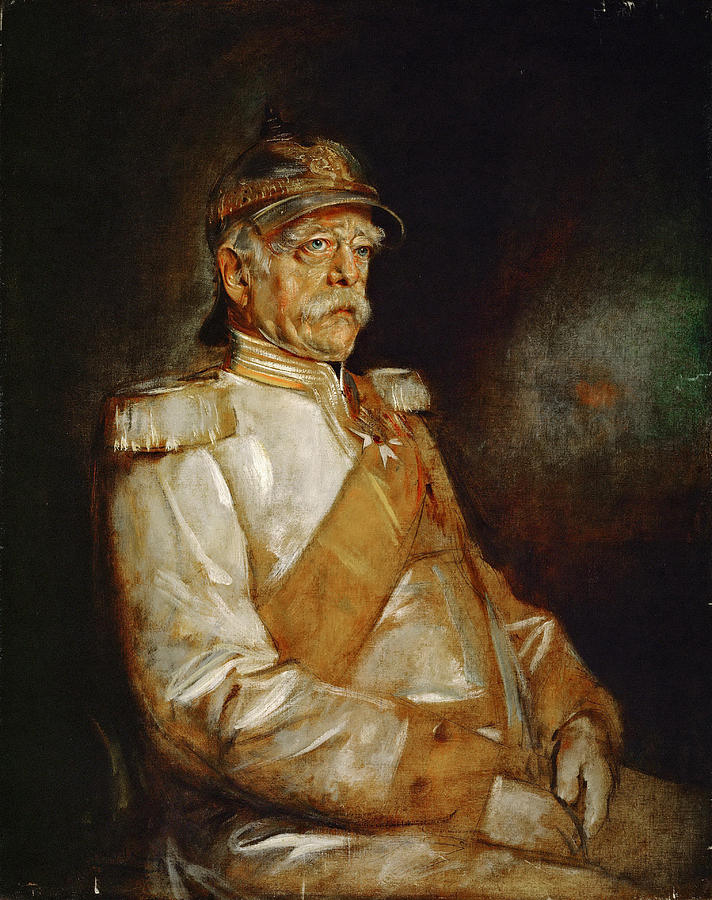Chancellor Otto von Bismarck in uniform with Prussian helmet  Painting by Franz von Lenbach