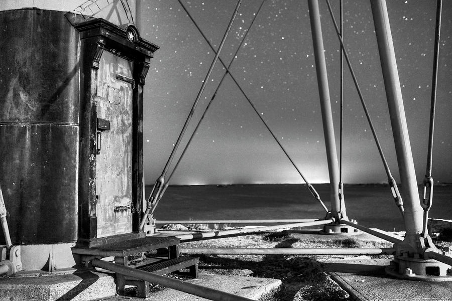 Chandler Hovey Light Tower at night Marblehead MA Black and White Photograph by Toby McGuire