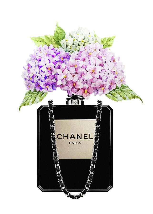 Chanel Bag With Lila Hydragenia Painting by Del Art