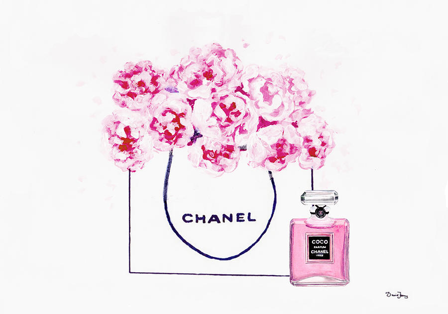 Chanel Bag With Pink Peonys Painting by Del Art