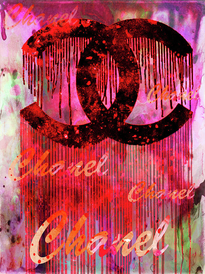 Chanel Logo dripping Red Digital Art by Del Art