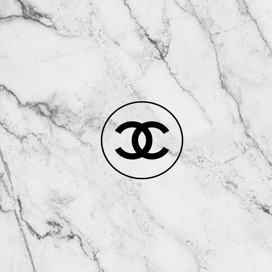 Chanel Marble Logo, Black Painting by Del Art