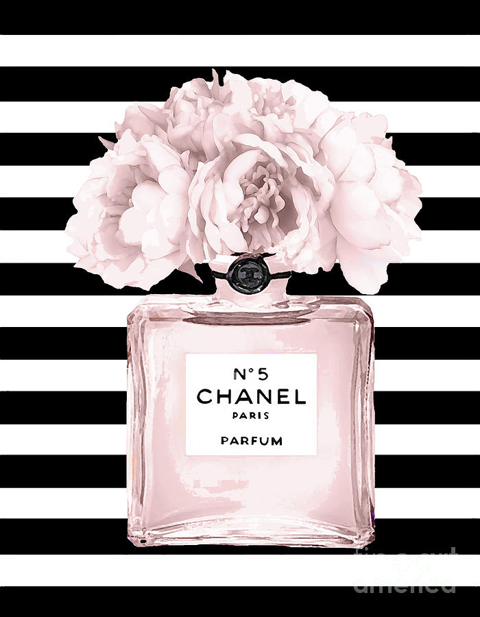 Chanel N.5, Black And White Stripes Mixed Media by Del Art