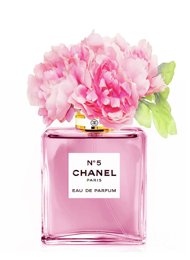 Chanel N5 Pink With Flowers Mixed Media by Green Palace