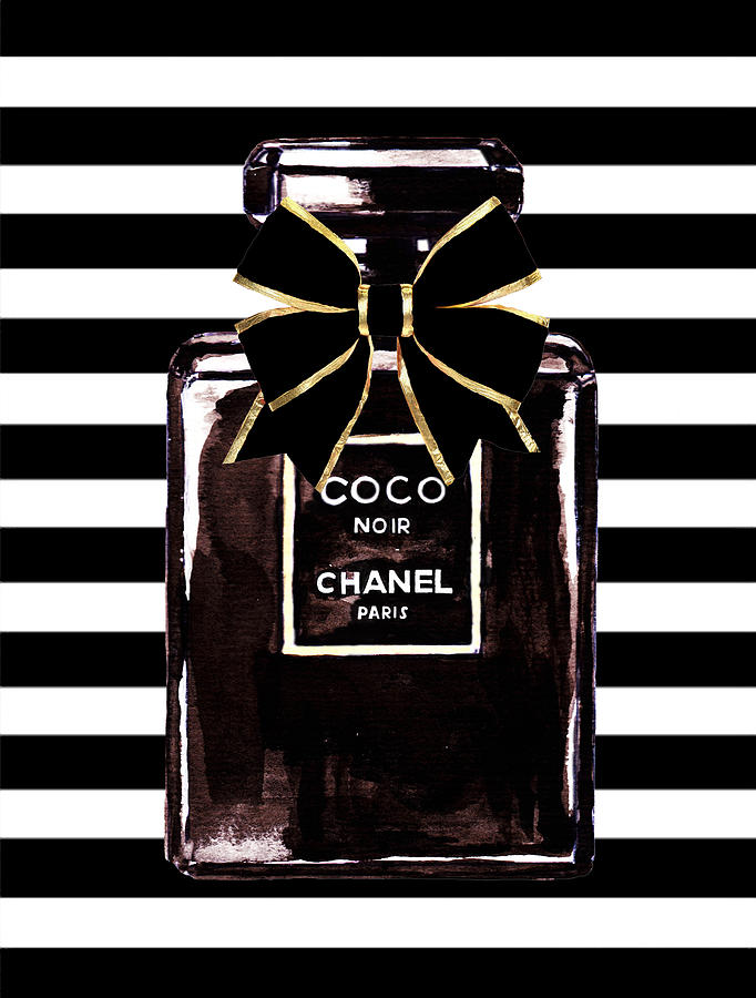 Chanel Noir Perfume With Black Ribbon 7 Digital Art by Del Art