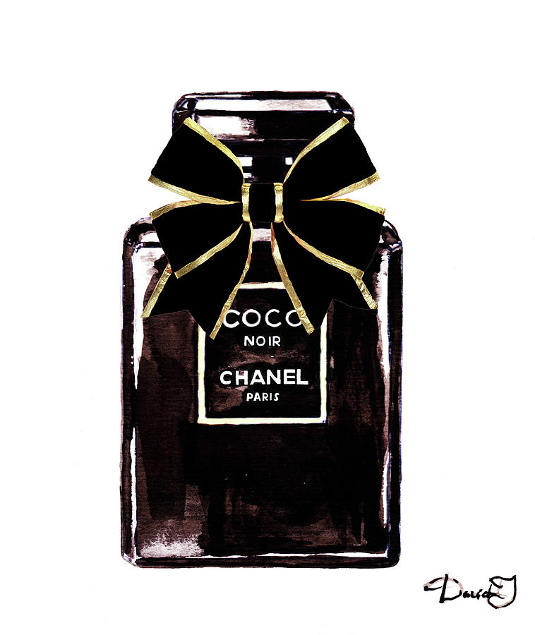 Chanel Noir Perfume With Black Ribbon Digital Art by Del Art