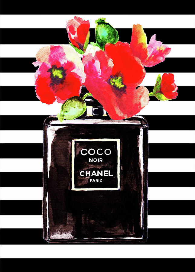 Chanel Noir Perfume With Corn Poppy Painting by Del Art