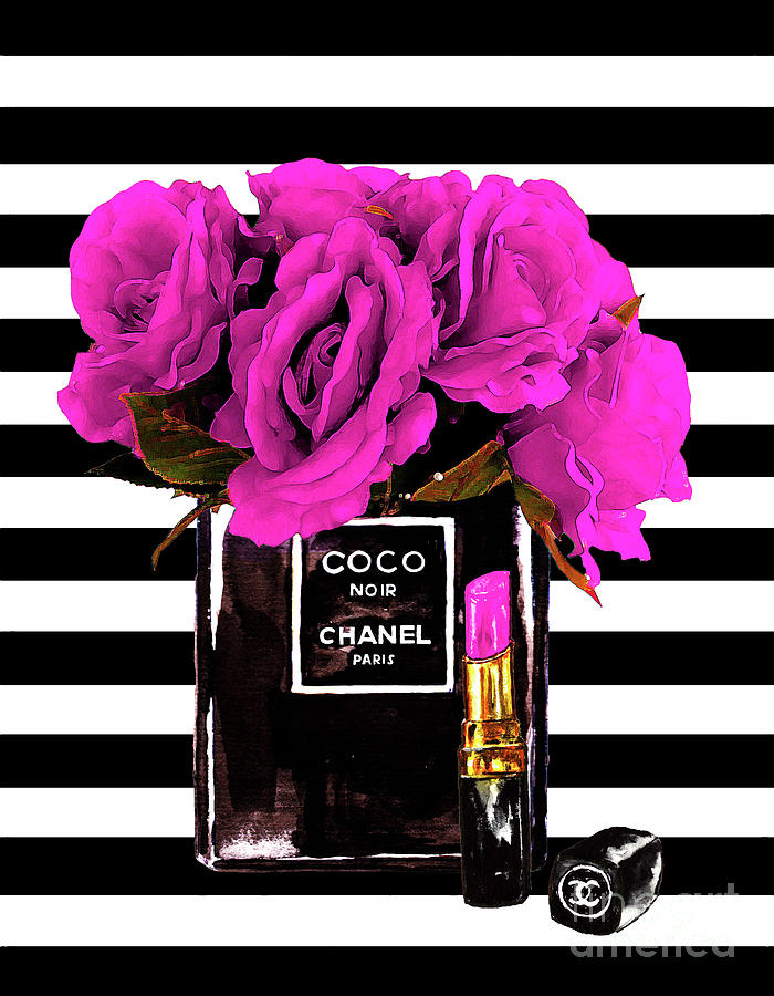 Chanel Noir Perfume With Flowers Mixed Media by Del Art