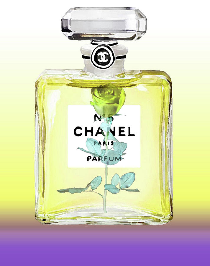 chanel perfume No.5 with Rose purple yellow Digital Art by Del Art