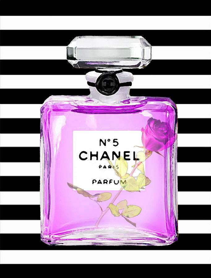 Chanel Perfume On Stripes 3 Painting by Del Art