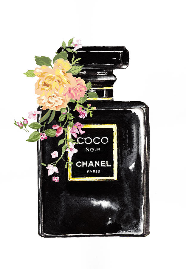 Chanel Perfume With Flower Painting by Del Art