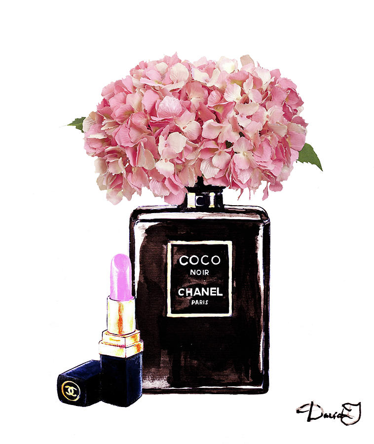 Chanel Perfume With Pink Hydragenia 2 Painting by Del Art