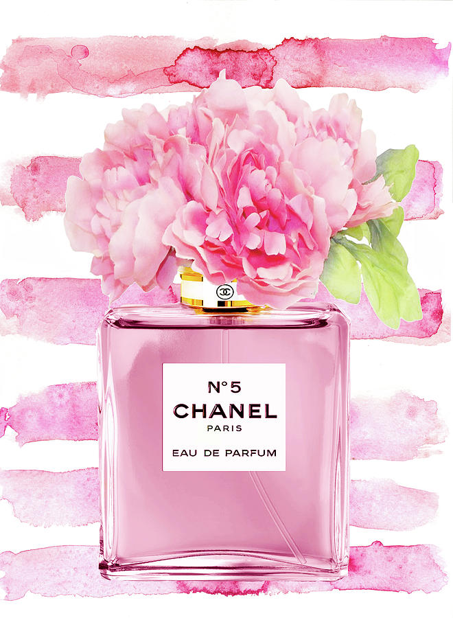 Chanel Pink On Stripes With Peony Painting by Green Palace