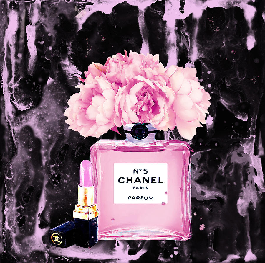Chanel Print Chanel Poster Chanel Peony Flower Black Watercolor