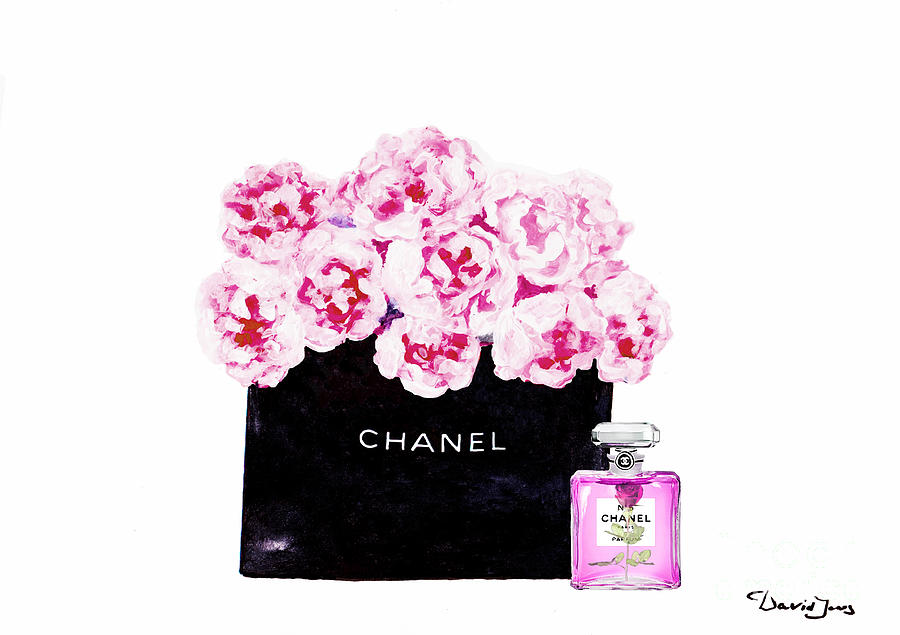 Chanel Mixed Media - Chanel With Flowers by Del Art Chanel Mixed Media - Chanel With Flowers by Del Art