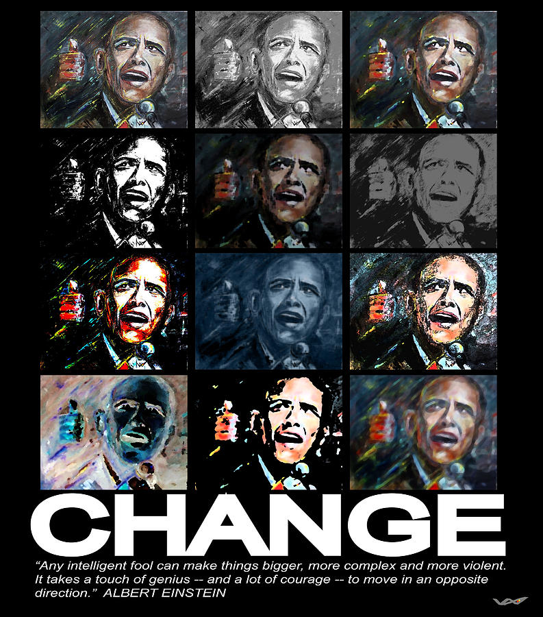 Portrait Mixed Media - CHANGE  - Barack Obama by Valerie Wolf