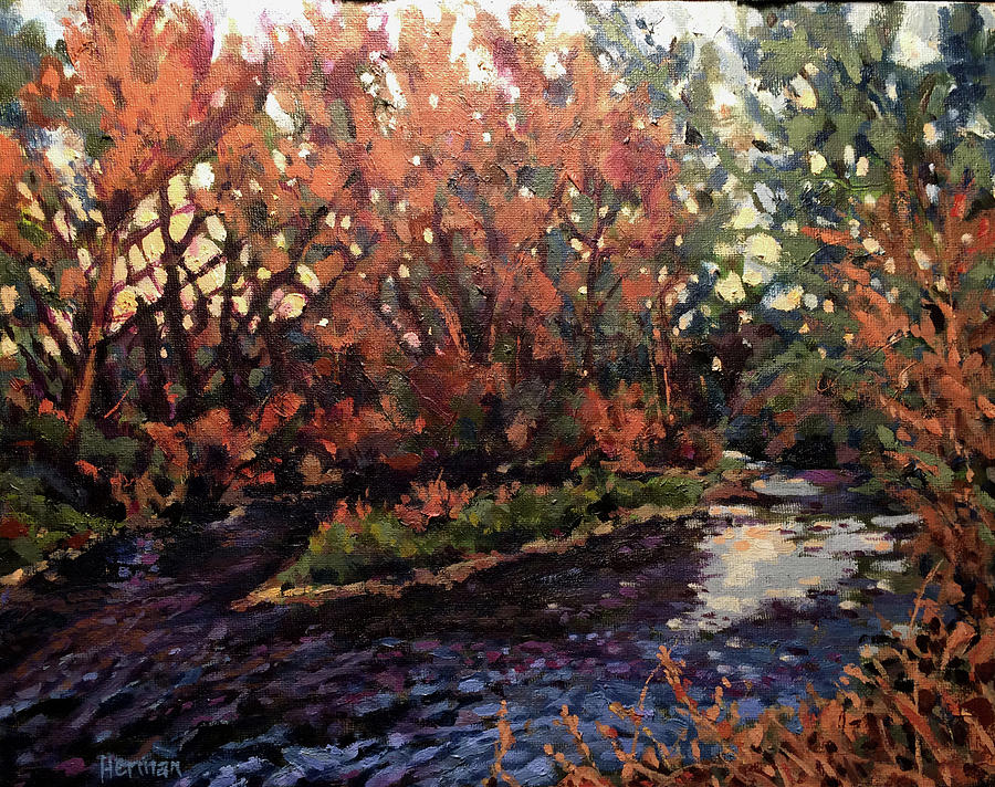 Changing Colors on Boise River Painting by Les Herman