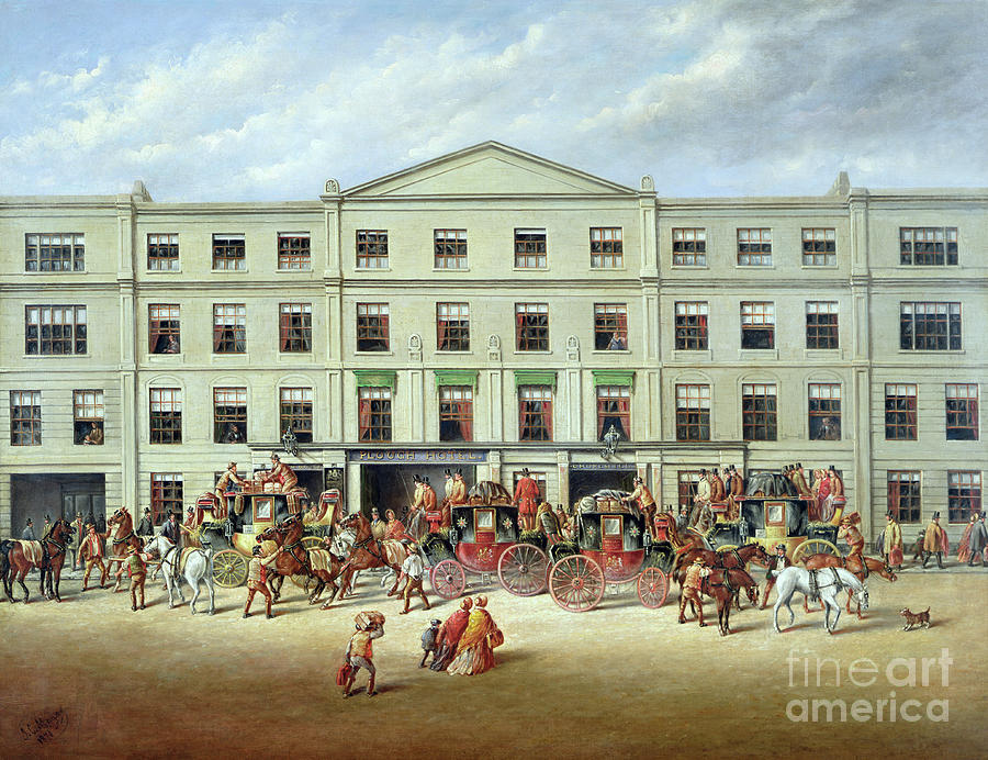 Horse Painting - Changing Horses outside the Plough Inn by JC Maggs