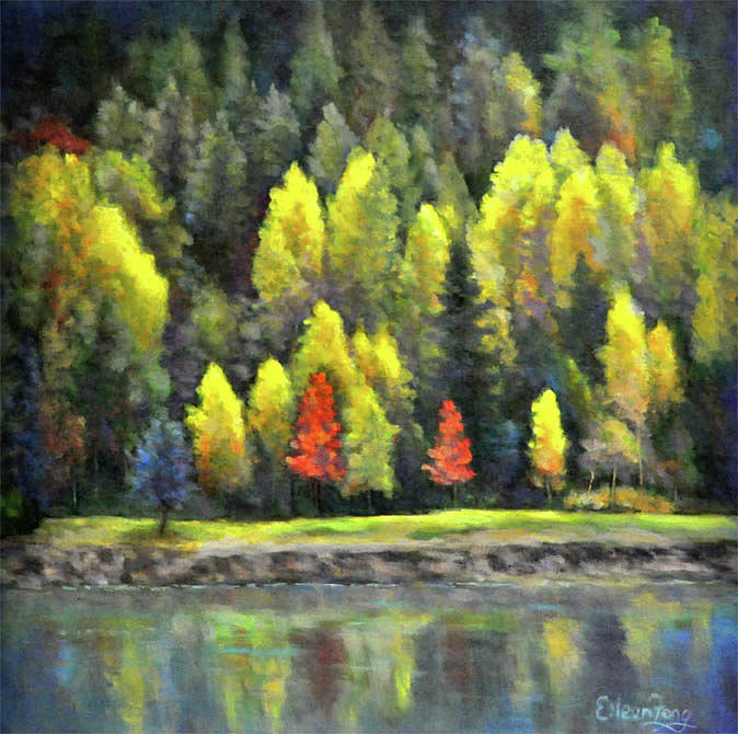 Changing Season by the Lake Painting by Eileen  Fong