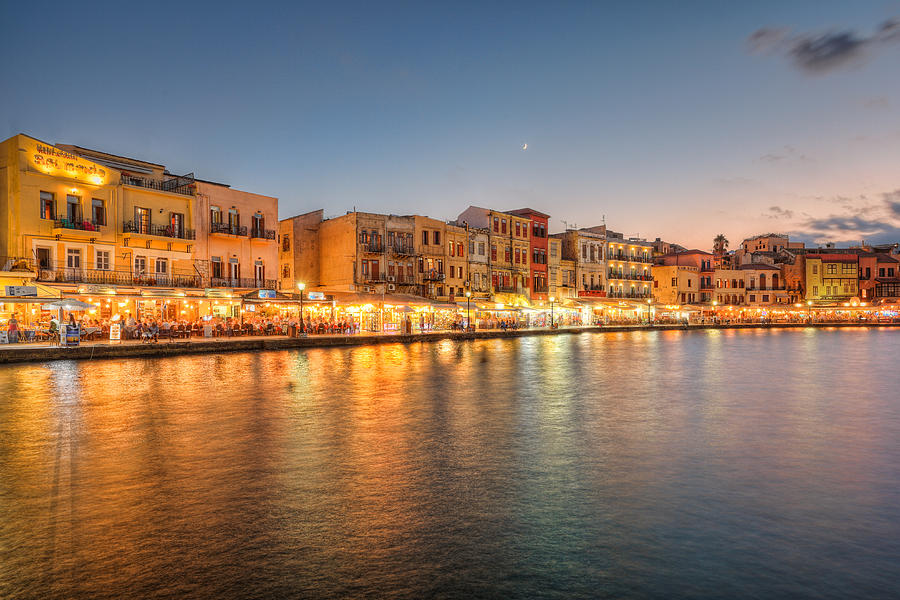 Chania Harbour after sunset in Crete - Greece Photograph by Constantinos Iliopoulos