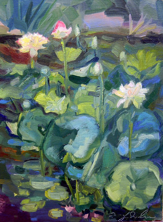 Chanticleer Lotus Pond Path Of Life Painting by Monique Sarkessian