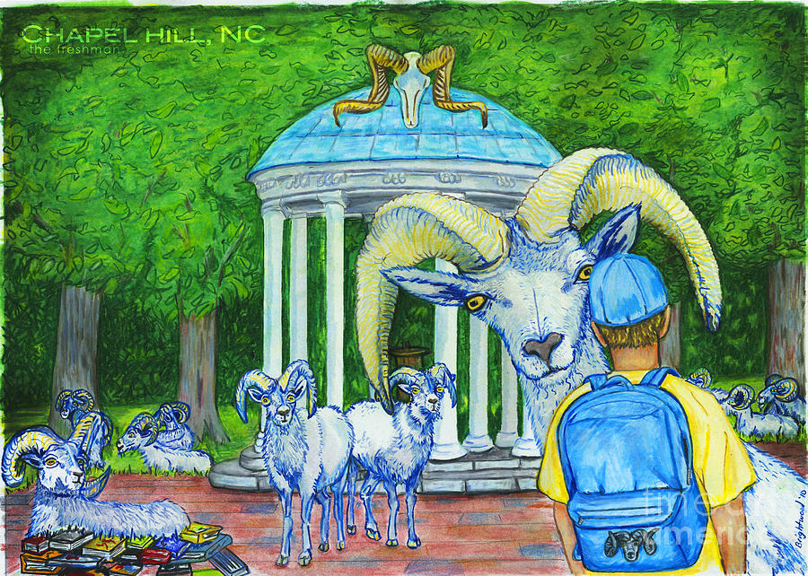 University Of North Carolina Drawing - Chapel Hill NC The Freshman by Laura Brightwood