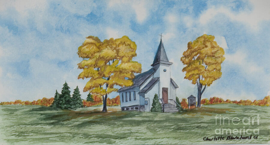 Chapel In Fall Painting by Charlotte Blanchard