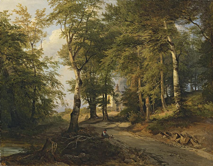 Chapel in the Woods Painting by Josef Hoger