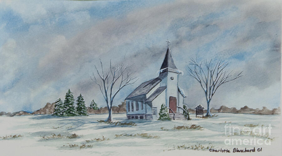 Chapel In Winter Painting by Charlotte Blanchard