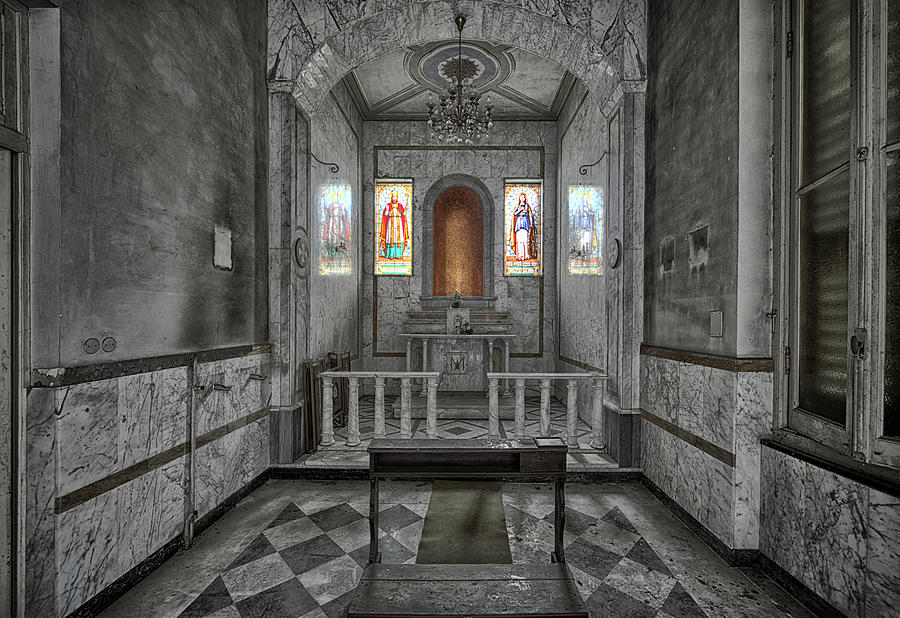 CHAPEL OF A FORMER HOSPITAL BW - CAPPELLA di ex OSPEDALE BNNDONED PLACES Photograph by Enrico Pelos