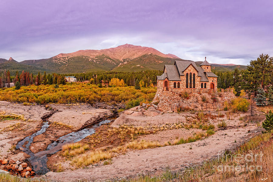 Chapel on the Rock and Longs Peak in the Fall - Peak to Peak Highway Estes Park Colorado Photograph by Silvio Ligutti