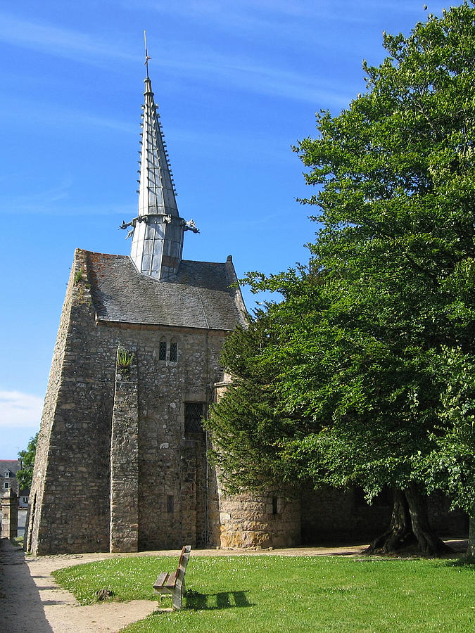 Tree Photograph - Chapel Saint-Gonery - Breton Church with Crooked Steeple by Menega Sabidussi