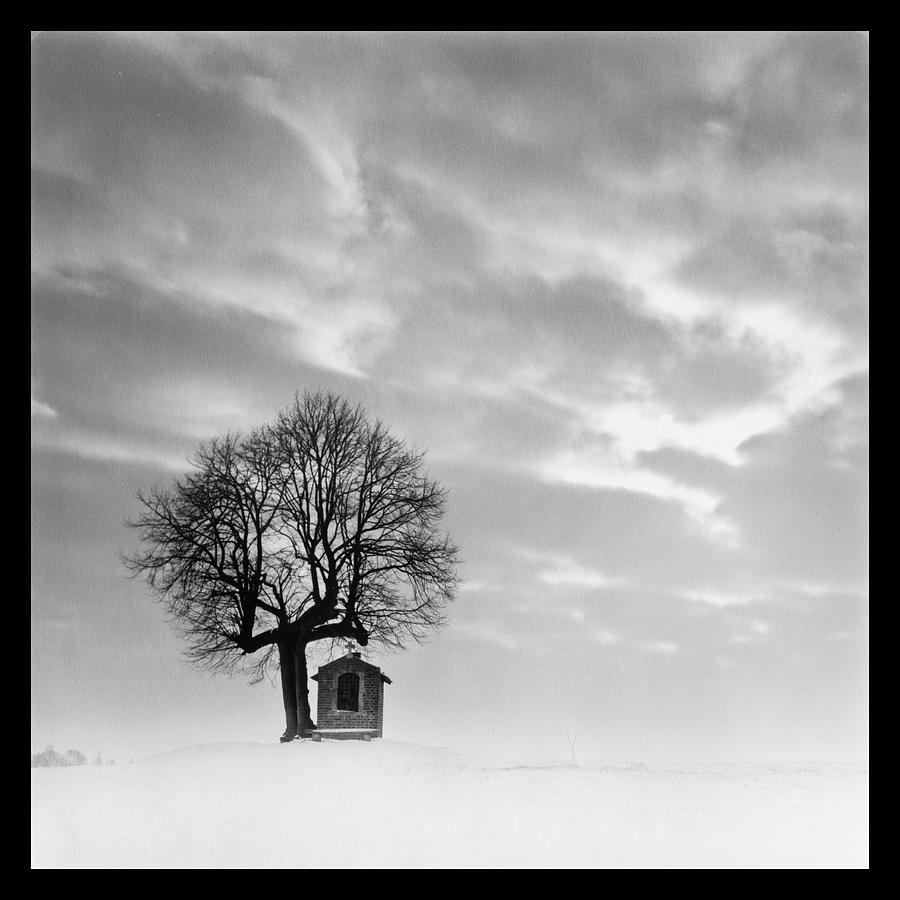 Chapel under the lone tree - winter minimalism Photograph by Dirk Ercken