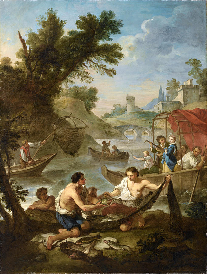 The Fishing Painting by Charles-Joseph Natoire