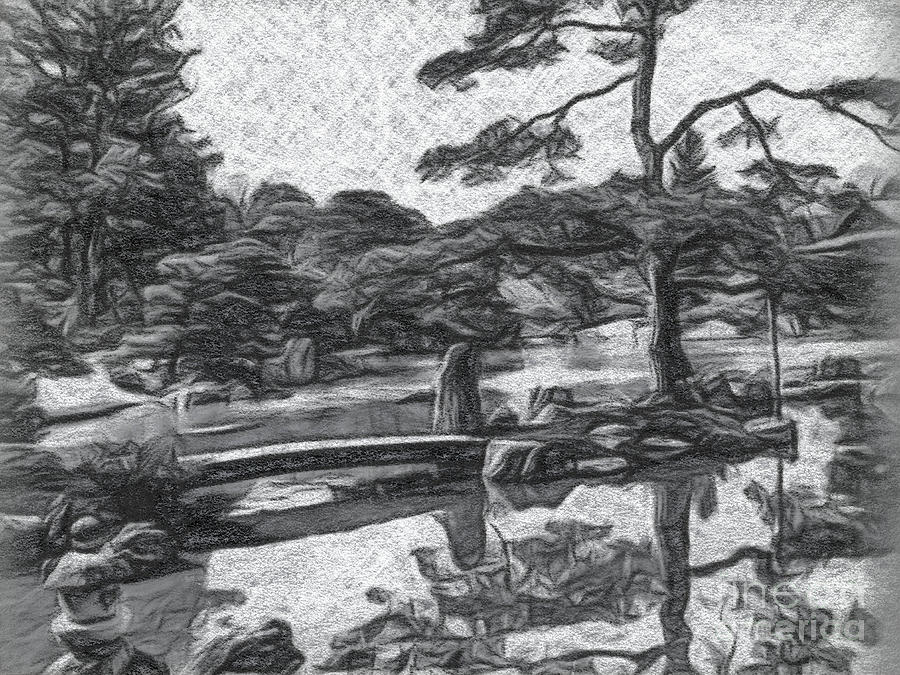 Japanese Landscape Charcoal Art' Sticker