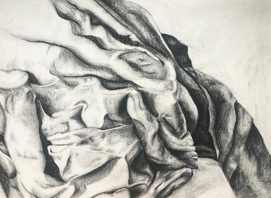 Charcoal Fabric Folds Drawing Drawing by Moriah Lang - Fine Art