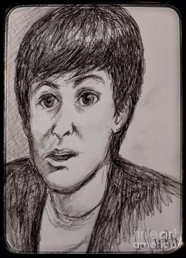Charcoal Portrait of Paul McCartney Drawing by Joan-Violet Stretch